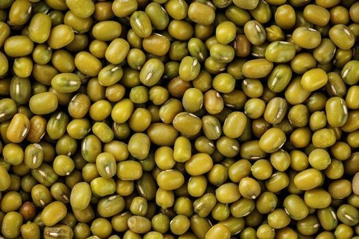 Green mung beans background. Macro texture. Vegetarian Protein