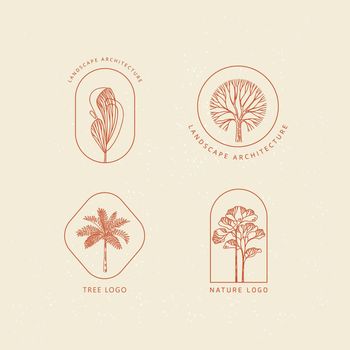 Set of bundle nature palm, tree logo vector line art minimalist illustration design.