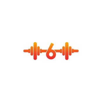 Number 6 with barbell icon fitness design template illustration