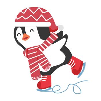Cute  penguin ice skating cartoon