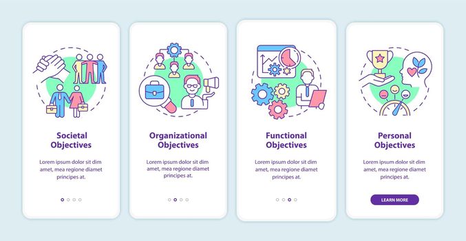 Objectives of Human resources management onboarding mobile app screen