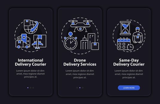Courier delivery business night theme onboarding mobile app screen