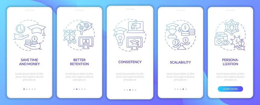 Advantages of elearning blue gradient onboarding mobile app screen
