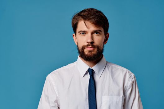 business man shirt with tie office manager blue background