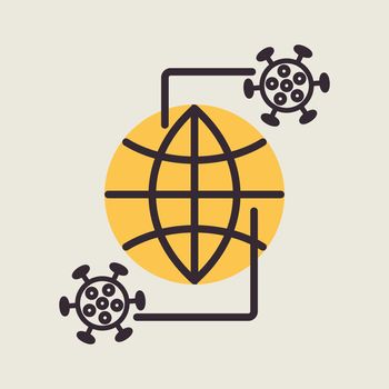 Planet Earth globe with icon of coronavirus