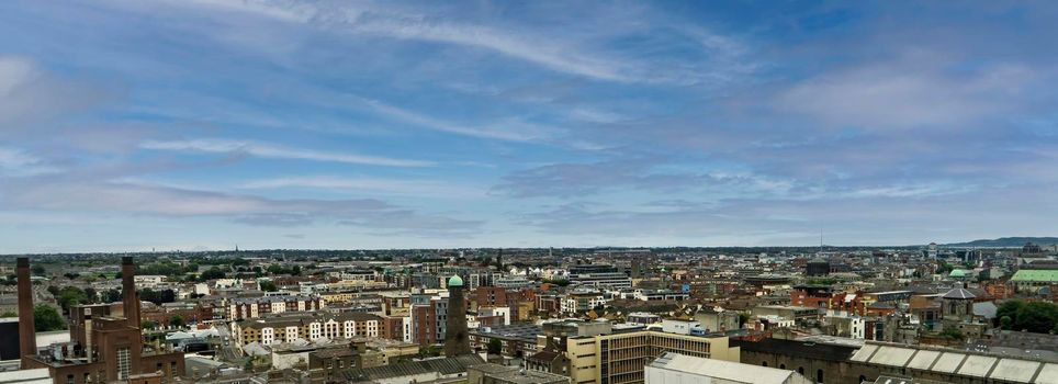 Panoramic aerial view of the city of Dublin.