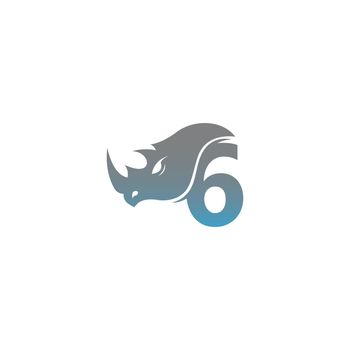 Number 6 with rhino head icon logo template