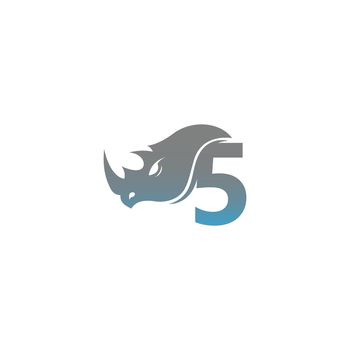 Number 5 with rhino head icon logo template