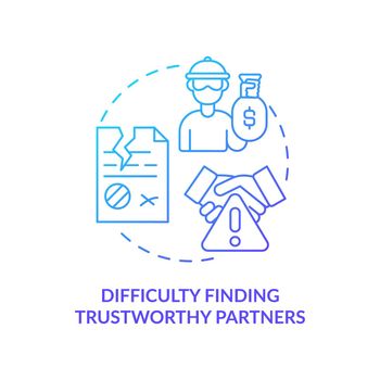 Difficulty finding trustworthy partner blue gradient concept icon