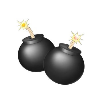 Bomb with spark. Dynamite weapon. Vector illustration. Two explosive wick fire bombs stock graphic image. boom
