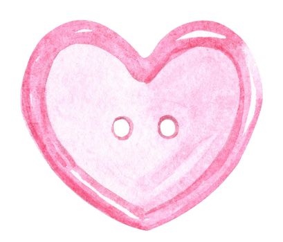 watercolor pink sew button heart isolated on white