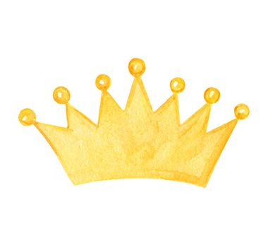 watercolor yellow king crown isolated on white background. Hand drawn diadem illustration