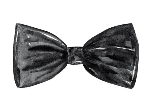 Watercolor black bow tie isolated on white