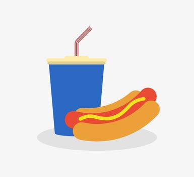 Fast food vector illustration. Hot dog and drink