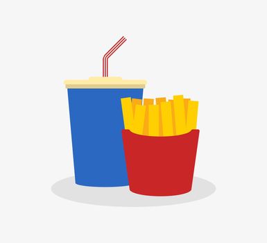 Fast food vector icon. French fries and drink