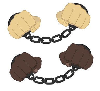 Male hands in steel handcuffs