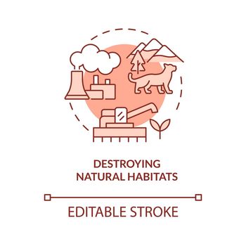 Destroying natural habitats red concept icon