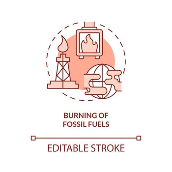 Burning of fossil fuels red concept icon