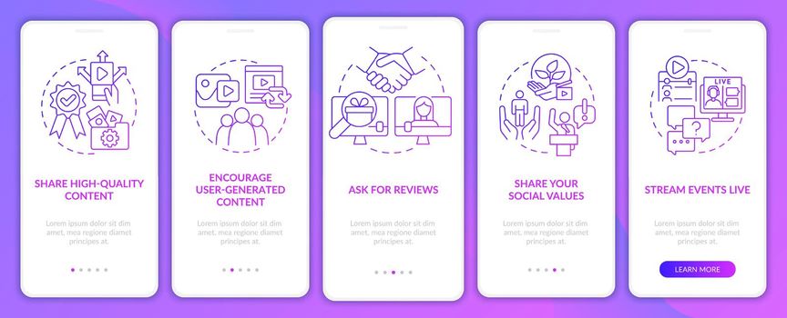 Trust on social media purple gradient onboarding mobile app screen