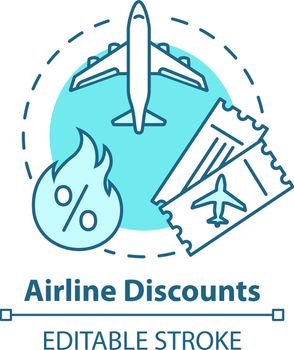 Airline discounts concept icon. Affordable travel, budget tourism idea thin line illustration. Airway company special offer, cheap tickets. Vector isolated outline RGB color drawing. Editable stroke