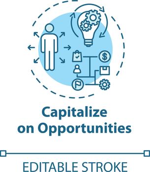 Capitalize on opportunities concept icon. Set strategy. Efficient performance. SWOT planning idea thin line illustration. Vector isolated outline RGB color drawing. Editable stroke