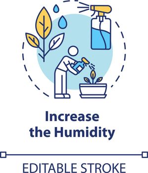 Increase humidity concept icon. Indoor flowers concern. Houseplants caring. Moisture maintenance idea thin line illustration. Vector isolated outline RGB color drawing. Editable stroke