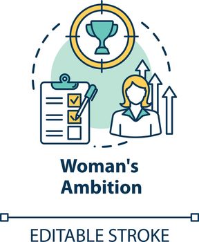 Womans ambition concept icon. Career opportunities. Work aspirations. Professional growth. Gender equality idea thin line illustration. Vector isolated outline RGB color drawing. Editable stroke