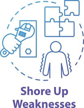 Shore up weaknesses concept icon. Avoid disadvantage. Goal planning. Development and improvement. SWOT strategy. Self-building idea thin line illustration. Vector isolated outline RGB color drawing