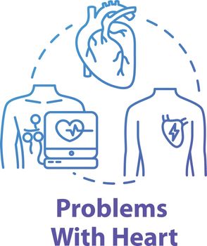 Problems with heart concept icon. Heart attack. Emergency medical treatment. Hospital diagnosis. Atherosclerosis idea thin line illustration. Vector isolated outline RGB color drawing