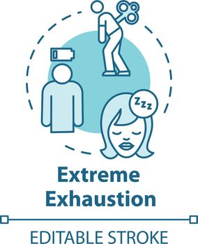 Extreme exhaustion concept icon. Sleep need. Overwork and burnout. Chronic weakness. Fatigue idea thin line illustration. Vector isolated outline RGB color drawing. Editable stroke