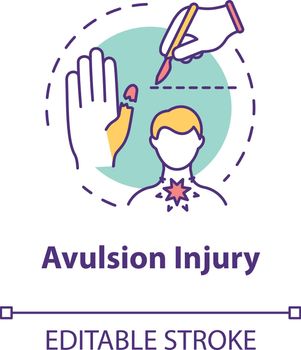 Avulsion injury, body part deprivation concept icon. Trauma, dangerous influence factor, health harm idea thin line illustration. Vector isolated outline RGB color drawing. Editable stroke