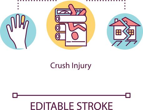 Crush injury, body compression concept icon. Traumatism, industrial accident, building collapse idea thin line illustration. Vector isolated outline RGB color drawing. Editable stroke