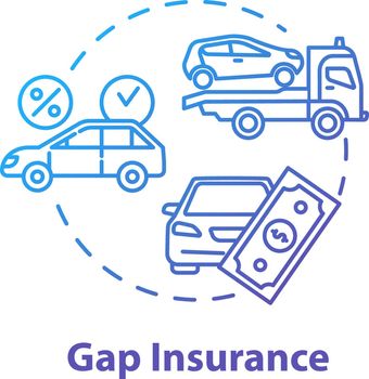 Gap insurance concept icon. Auto loan. Refund for car cost difference. Damage from accident. Financial aid idea thin line illustration. Vector isolated outline RGB color drawing. Editable stroke