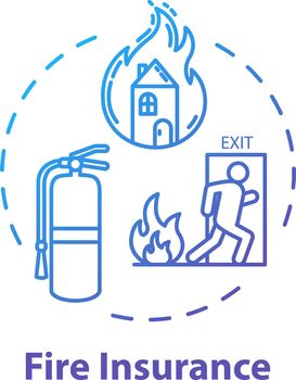 Fire insurance concept icon. Rescue from flame. Homeowner policy. Destruction for real estate. House damage coverage idea thin line illustration. Vector isolated outline RGB color drawing