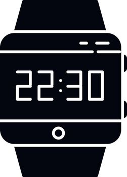 Wrist smartwatch black glyph icon. Smart watch with touchscreen display. Wristwatch. Digital clock. Wearable gadget. Fitness tracker. .Silhouette symbol on white space. Vector isolated illustration