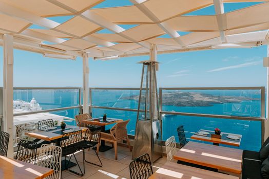 Dinning tables in a restaurant on Santorini island, Greece