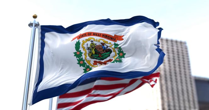 the flag of the US state of West Virginia waving in the wind