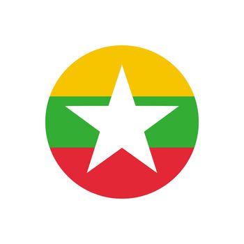 The flag of Myanmar in a circle.