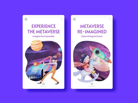 Instagram template with metaverse technology concept,watercolor style 
