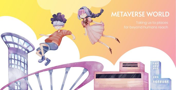 Billboard template with metaverse technology concept,watercolor style 
