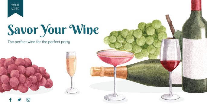 Billboard template with wine party concept,watercolor style