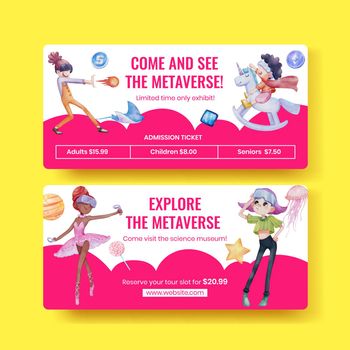 Ticket template with metaverse technology concept,watercolor style 
