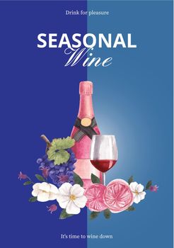 Poster template with wine party concept,watercolor style