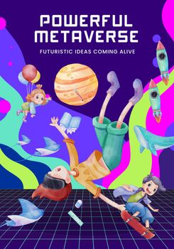 Poster template with metaverse technology concept,watercolor style