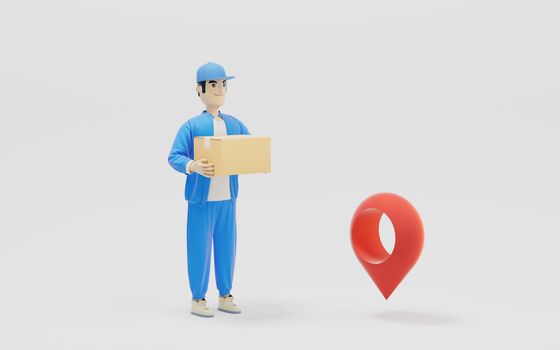 A cartoon deliveryman and gifts, 3d rendering.