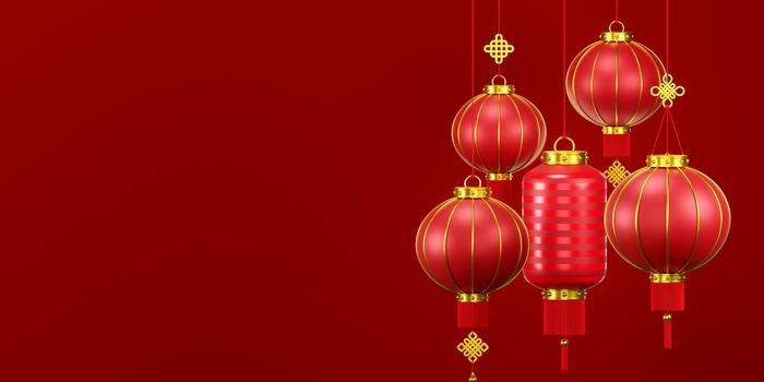 3d illustration of Chinese new year banner with Chinese lantern
