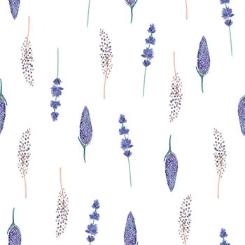 watercolor wild herbs seamless pattern on white background for fabric, home textile, wrapping, scrapbooking