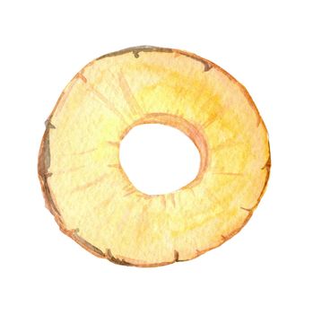 watercolor yellow pineapple ring slice isolated on white background