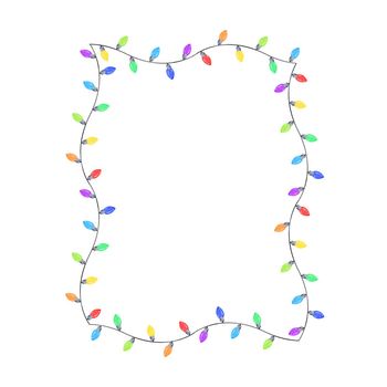 watercolor christmas lights frame isolated on white background. Christmas garland border
