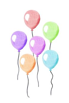 watercolor bunch of colorful rainbow balloons isolated on white background